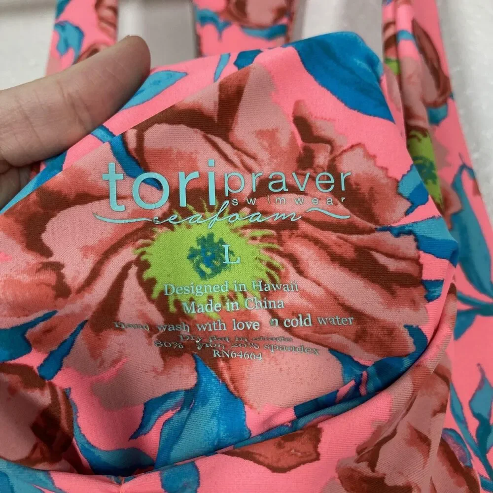 Tori Praver One Piece Swimsuit Womens Large Pink Floral Cutout Monokini Tropical